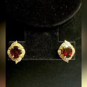 Vintage Antique Faux Ruby Gold Diamond Earrings